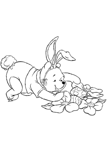 Winnie The Pooh Is Hunting Fro Easter Eggs Coloring Page